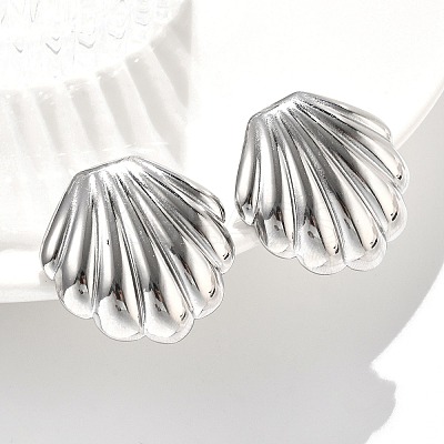 304 Stainless Steel Shell Shaped Studs Earrings for Women EJEW-K306-23P-1