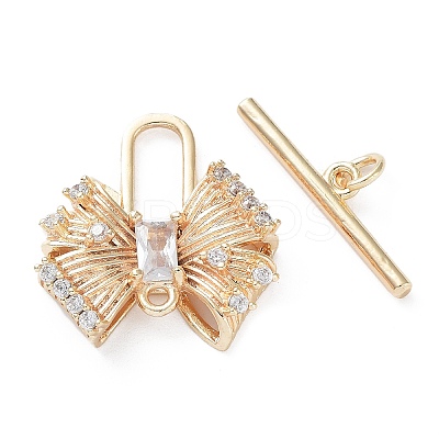 Brass Pave Clear Cubic Zirconia Toggle Clasps KK-G474-04G-1