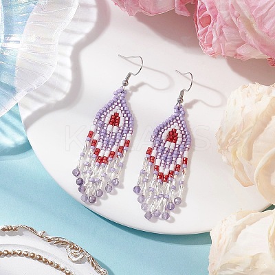 Natural Amethyst Rhombus Dangle Earrings EJEW-MZ00567-05-1