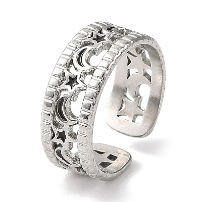 304 Stainless Steel Open Cuff Ring for Women RJEW-F166-13P-01-1