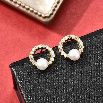 925 Sterling Silver Clear Cubic Zirconia Ring Stud Earrings EJEW-L300-09G-1