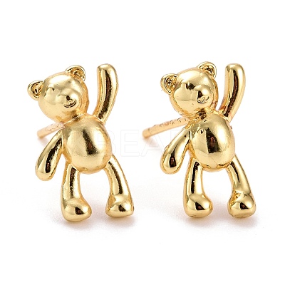 Bear Brass Stud Earrings for Women EJEW-E167-05G-1