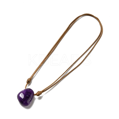 Gemstone Triangle Pendant Necklace with Waxed Cord for Women NJEW-G093-01-1