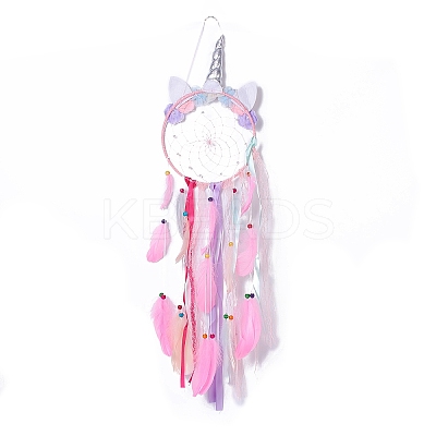 Handmade Unicorn Woven Net/Web with Feather Wall Hanging Decoration LS-HJEW-A001-01A-1