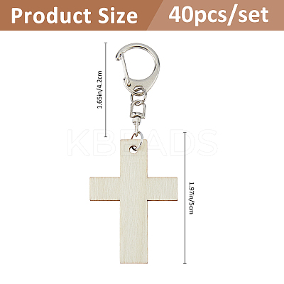 40Pcs Cross Blank Wood Pendant Decorations HJEW-FH00266-1
