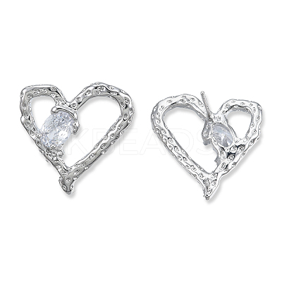 Clear Cubic Zirconia Heart Stud Earrings EJEW-N012-51P-B-1