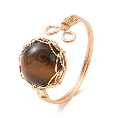 Natural Mixed Gemstone Half Round Open Cuff Rings RJEW-JR00574-1