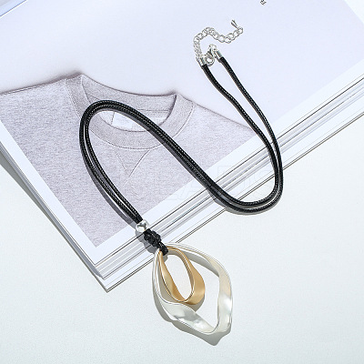 Rhombus Alloy Pendant Black Waxed Cord Necklaces for Women FS-WG0E821-01-1