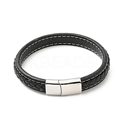Cowhide Braided Flat Cord Bracelet with 304 Stainless Steel Magnetic Clasps BJEW-H552-01P-01-1