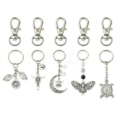 10Pcs 5 Styles Tibetan Style Alloy Kcychain KEYC-FS0001-05-1