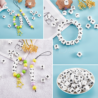 20Pcs White Cube Letter Silicone Beads 12x12x12mm Square Dice Alphabet Beads with 2mm Hole Spacer Loose Letter Beads for Bracelet Necklace Jewelry Making JX432G-1