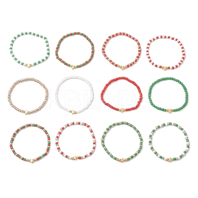 12Pcs Christmas Theme Glass Seed Beads Stretch Bracelet Sets BJEW-JB12109-1