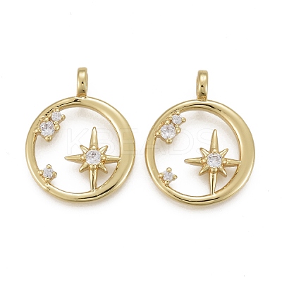 Brass Micro Pave Clear Cubic Zirconia Pendants KK-F821-18G-1