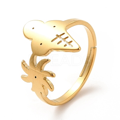 Ion Plating(IP) 201 Stainless Steel Sun & Ice Cream Adjustable Ring for Women RJEW-F131-02G-1