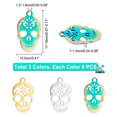 18Pcs 3 Style Ion Plating(IP) 201 Stainless Steel Pendants STAS-DC0004-71-1