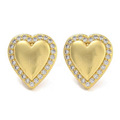 Rack Plating Brass Micro Pave Clear Cubic Zirconia Stud Earrings EJEW-I313-14G-01-1