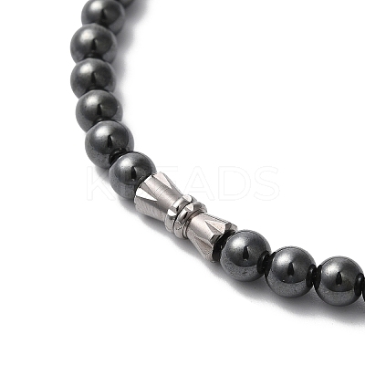 Synthetic Non-magnetic Hematite Oval Pendant Necklace with Round Beaded Chains NJEW-R259-02-1