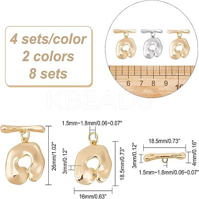 8 Sets 2 Colors Brass Toggle Clasps KK-CA0003-26-1