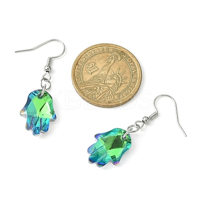Hamsa Hand Glass Dangle Earrings EJEW-JE05326-1