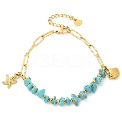 304 Stainless Steel Synthetic Turquoise Beads Bracelets BJEW-U019-02G-1