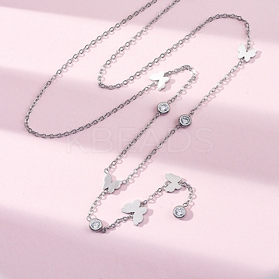 304 Stainless Steel Crystal Rhinestone Butterfly Lariat Necklaces NJEW-R026-12P-1