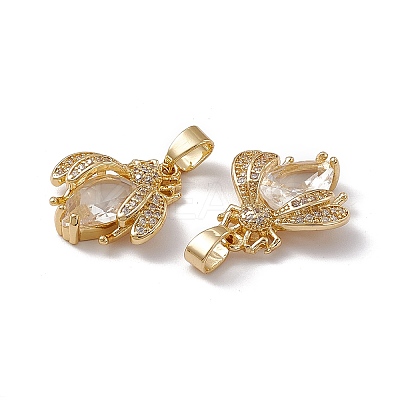 Rack Plating Brass Micro Pave Cubic Zirconia Pendants ZIRC-F130-01G-1