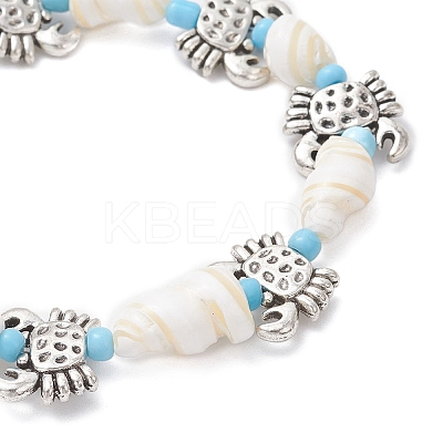 Ocean Theme Natural Shell & Alloy Beaded Stretch Bracelets for Men Women BJEW-JB12387-01-1