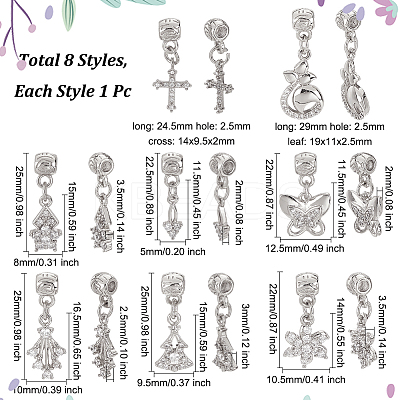 8Pcs 8 Style Rack Plating Brass Micro Pave Clear Cubic Zirconia Pendants ZIRC-OC0001-05P-1