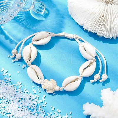 Natural Shell & Synthetic Turquoise Tortoise Braided Bead Bracelets BJEW-JB10082-1