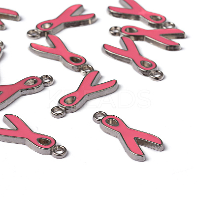 October Breast Cancer Pink Awareness Ribbon Alloy Enamel Pendants LS-EA546Y-2-1