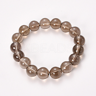 Natural Smoky Quartz Beaded Stretch Bracelets BJEW-Q692-54-8mm-1