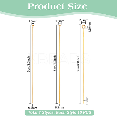 30Pcs 3 Styles 925 Sterling Silver Head Pins & Eye Pins STER-PH0003-30-1