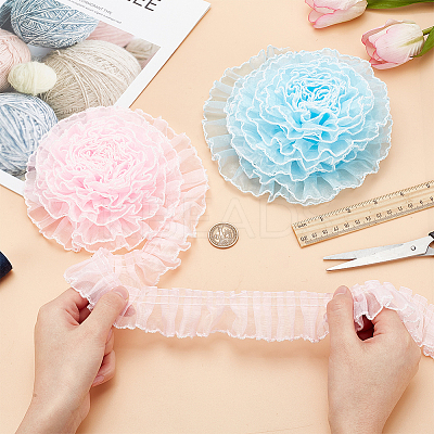 2Pcs 2 Colors Polyester Pleated Lace Trim Ribbon OCOR-PH0002-77B-1