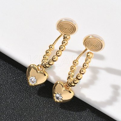Heart Brass Micro Pave Clear Cubic Zirconia Clip-on Earrings EJEW-K286-12G-1
