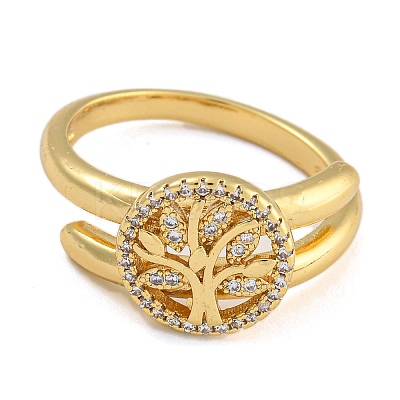 2Pcs 2 Styles Brass Micro Pave Cubic Zirconia Adjustbale Rings for Women RJEW-P127-13G-1