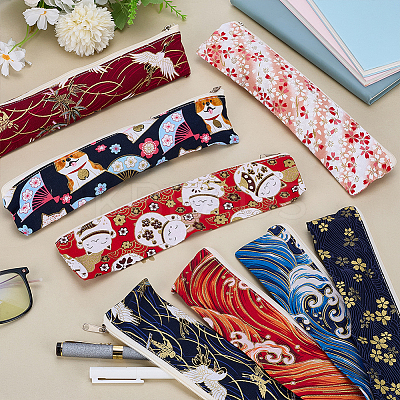 8Pcs 8 Styles Japanese Style Cotton Cloth Zipper Bags ABAG-FG0001-11-1