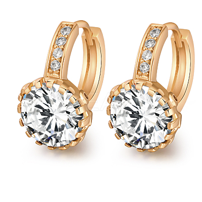 Real Gold Plated Perfect Design Brass Rhinestone Huggie Hoop Earrings EJEW-EE0001-120B-1