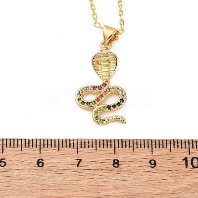 Brass Micro Pave Colorful Cubic Zirconia Snake Pendant Necklaces NJEW-S438-02H-G-1