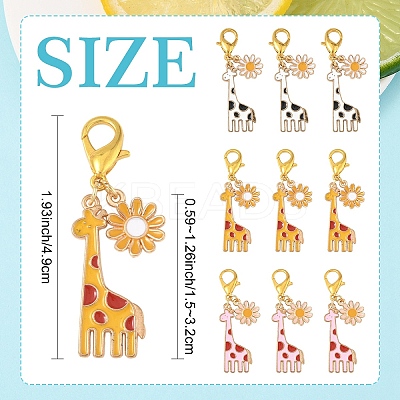 5Pcs Giraffe Alloy Enamel Pendant Decoration HJEW-YW00094-01-1