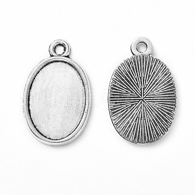 Tibetan Style Antique Silver Alloy Flat Oval Pendant Cabochon Settings TIBEP-M022-36AS-1