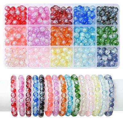 375Pcs 15 Colors Transparent Crackle Baking Paint Glass Beads Sets DGLA-FS0001-05-1