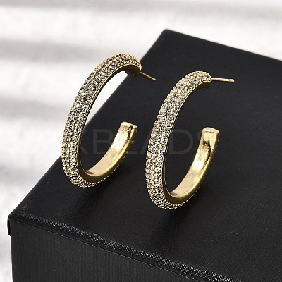 Brass Clear Cubic Zirconia C-Shaped Stud Earrings EJEW-L261-026G-1