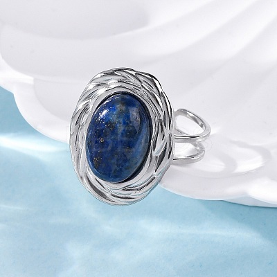 Oval Natural Lapis Lazuli Finger Rings RJEW-M063-01P-14-1