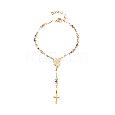 Rosary Bead Bracelets with Cross BJEW-E282-02G-1
