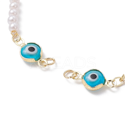 Evil Eye Glass & Brass & ABS Imitation Pearl Beaded Bracelet Making AJEW-JB01150-42-1