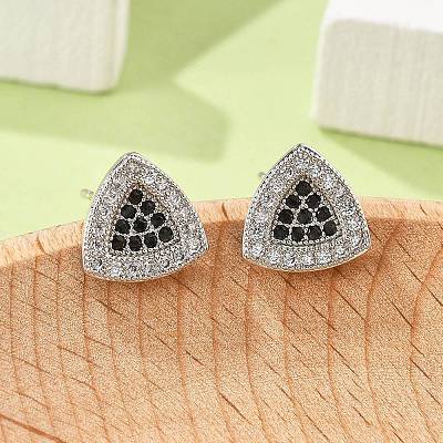 Brass Micro Pave Cubic Zirconia Stud Earrings for Women EJEW-G428-11P-03-1