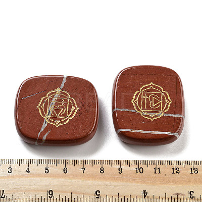 Natural Red Jasper Rectangle with Chakra Sign Figurines Display Decorations DJEW-K025-02E-1