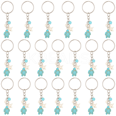 20Pcs Turtle with Starfish Synthetic Turquoise Pendant Keychains KEYC-CP0001-47A-1