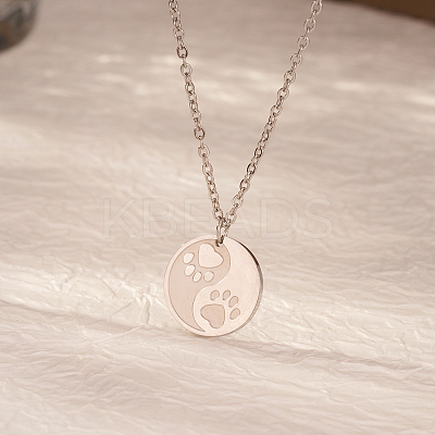 304 Stainless Steel Yin-yang Cat Paw Print Pendant Necklaces for Women's Daily Wear CT7877-1