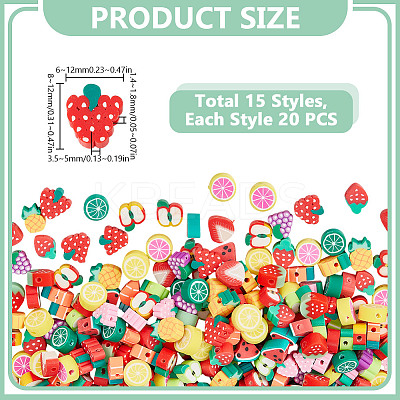300Pcs 15 Style Handmade Polymer Clay Beads Accessories CLAY-GO0001-01-1